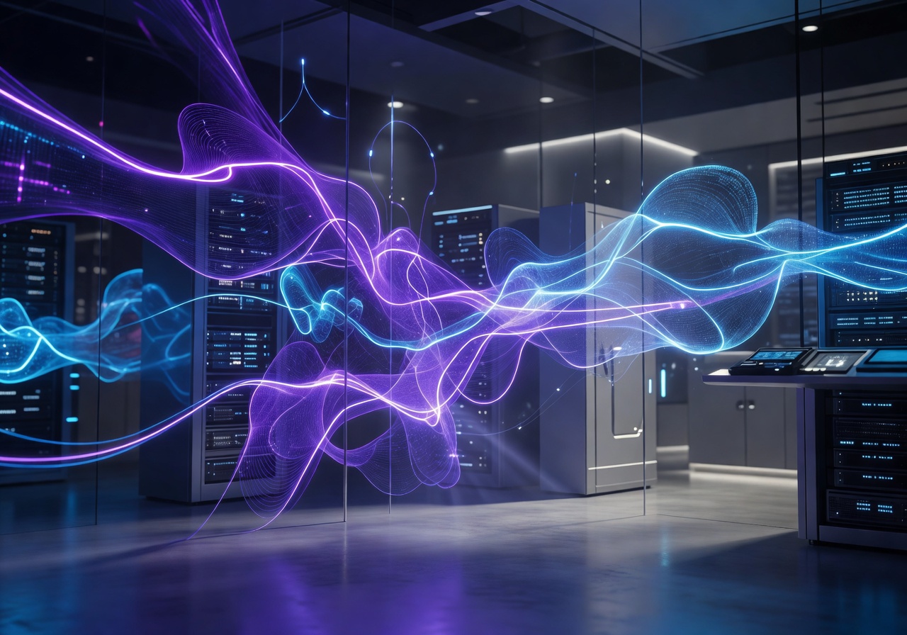 Abstract neon purple and blue gaming lights representing a modern digital hub
