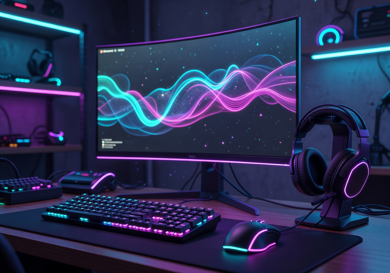 E-sports gaming gear neon glowing setup